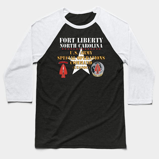 Fort Liberty North Carolina - US Army Special Operations Command (USASOC) - SSI - DUI w Star X 300 Baseball T-Shirt by twix123844